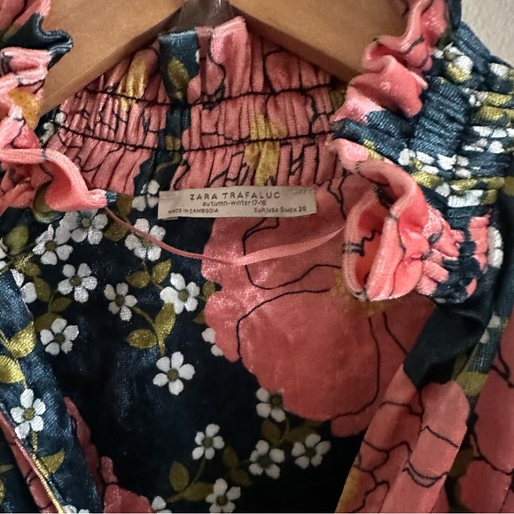 Zara Trafaluc Balloon Sleeve Floral Velvet Midi Dress Size S - Picture 8 of 8